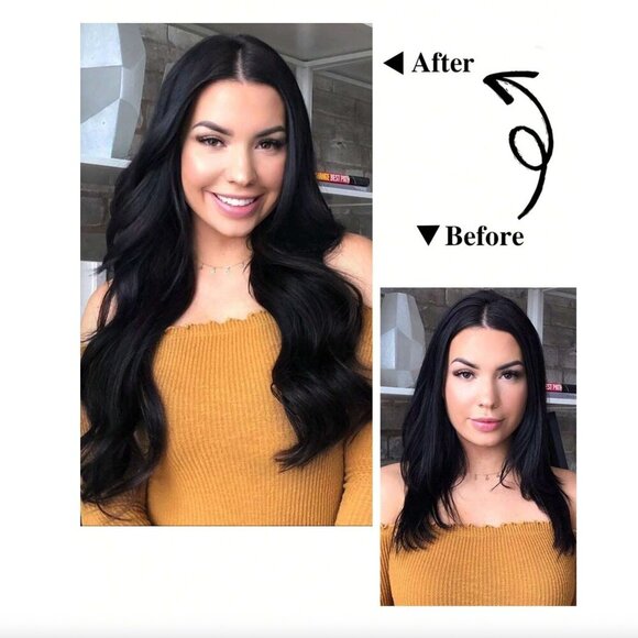 Human hair blend Luxurious Dark Brown Wavy Clip in Hair Extension - Picture 10 of 10